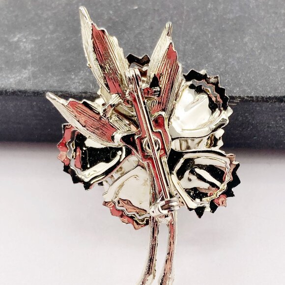 VINTAGE Silver tone metal AB rhinestone flower brooch 1950s 1960s statement pin - Picture 6 of 6